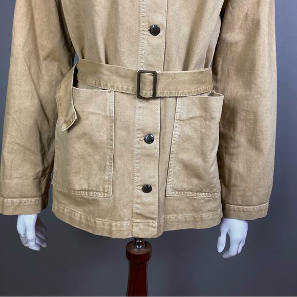 Zara jacket small khaki denim barn chore belted safari cotton utility work - Picture 5 of 8